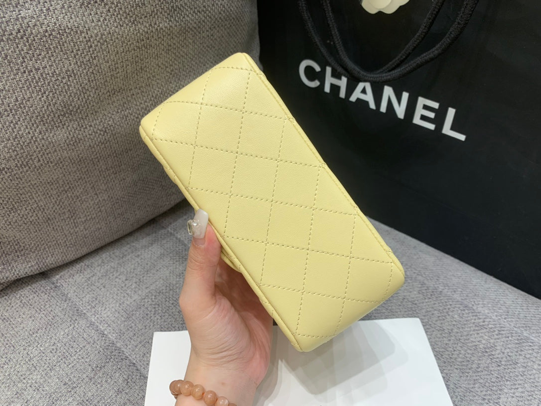 CHANEL MINI SQUARE FLAP BAG 17CM YELLOW LAMBSKIN GOLD HARDWARE