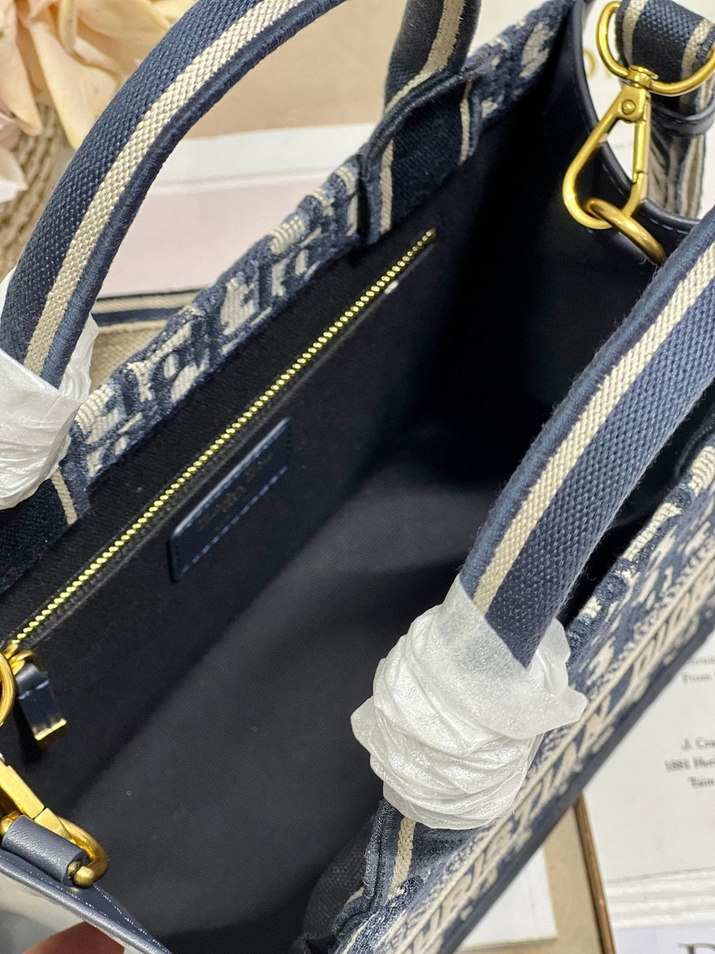 DIOR CD SMALL BOOK TOTE 26 BLUE OBLIQUE EMBROIDERY