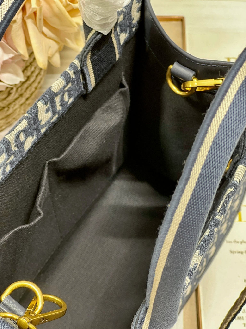 DIOR CD SMALL BOOK TOTE 26 BLUE OBLIQUE EMBROIDERY