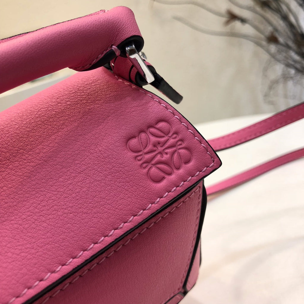 LOEWE LOE MINI 18 PUZZLE BAG IN DEEP PINK CALFSKIN