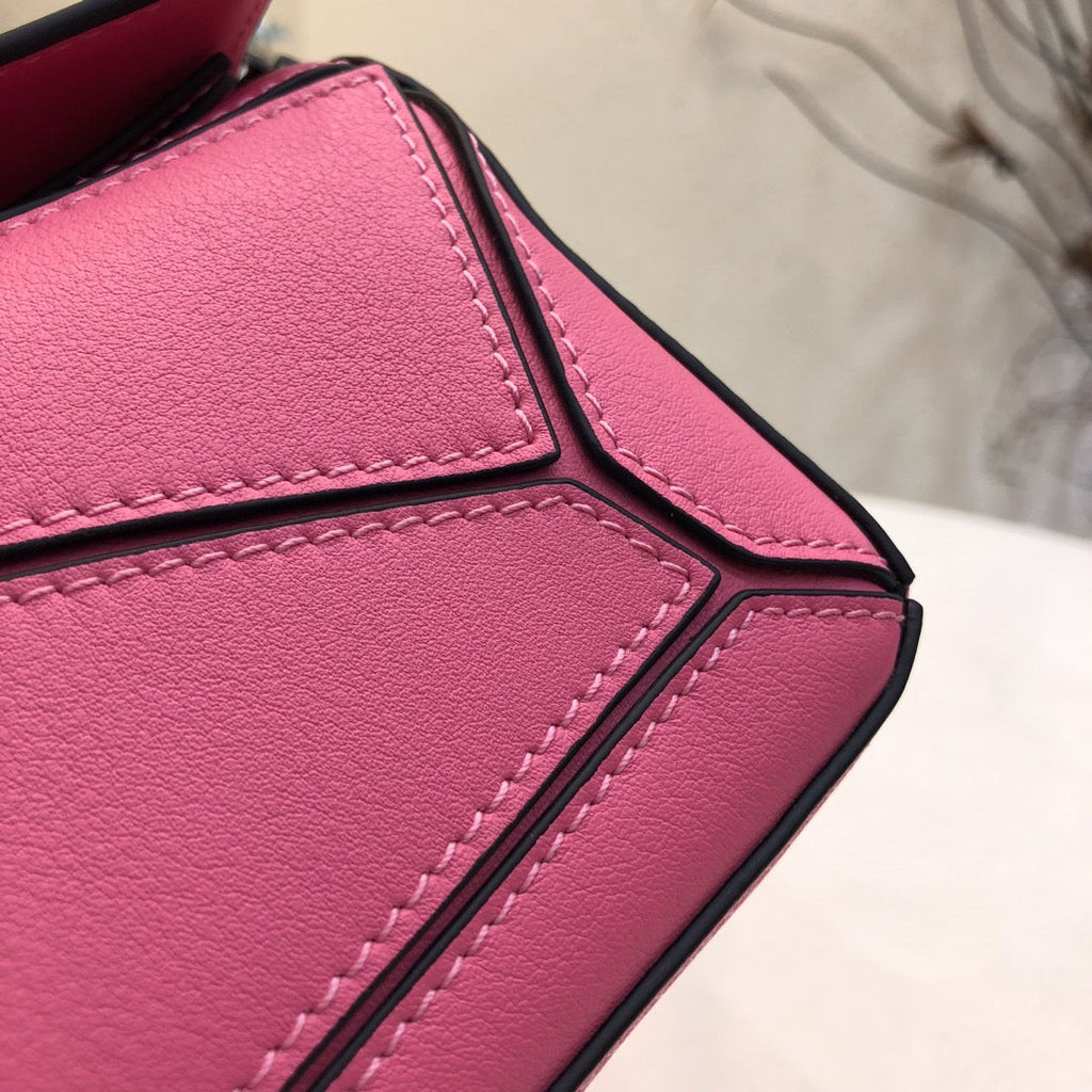 LOEWE LOE MINI 18 PUZZLE BAG IN DEEP PINK CALFSKIN