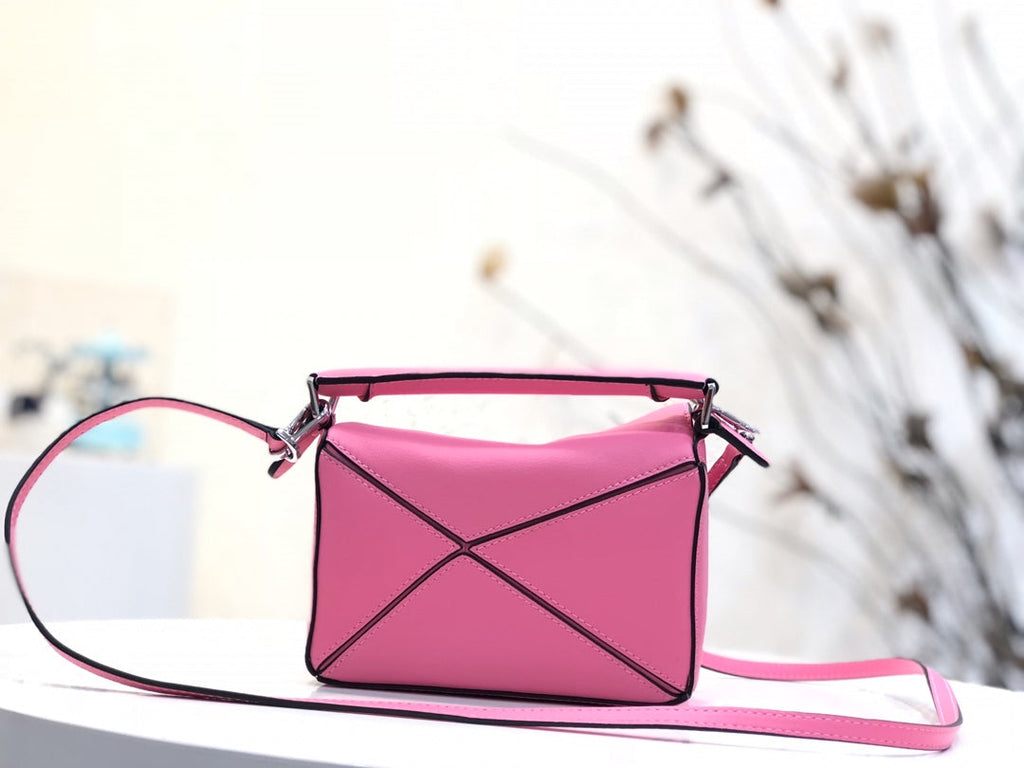 LOEWE LOE MINI 18 PUZZLE BAG IN DEEP PINK CALFSKIN