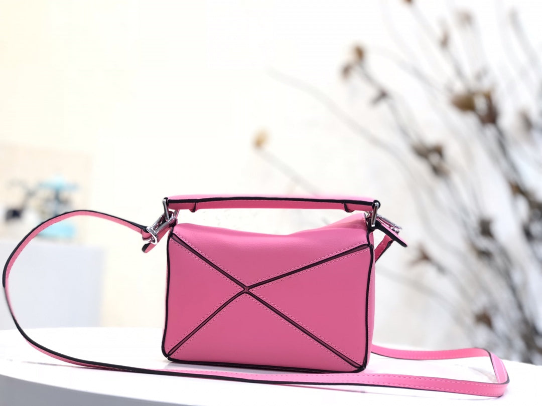 LOEWE LOE MINI 18 PUZZLE BAG IN DEEP PINK CALFSKIN