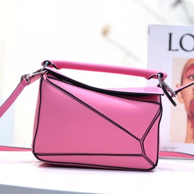 LOEWE LOE MINI 18 PUZZLE BAG IN DEEP PINK CALFSKIN