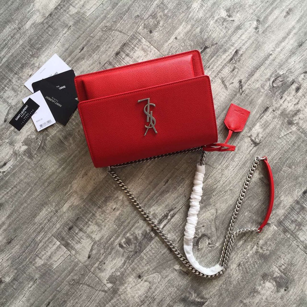 SAINT LAURENT SUNSET 22 HANDBAG IN CHERRY RED CALFSKIN
