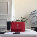 SAINT LAURENT SUNSET 22 HANDBAG IN CHERRY RED CALFSKIN