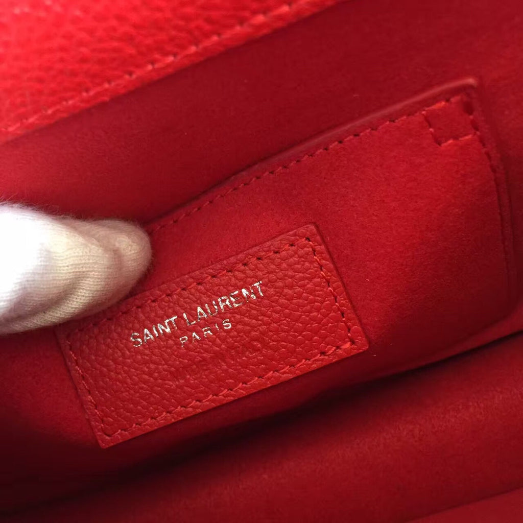SAINT LAURENT SUNSET 22 HANDBAG IN CHERRY RED CALFSKIN