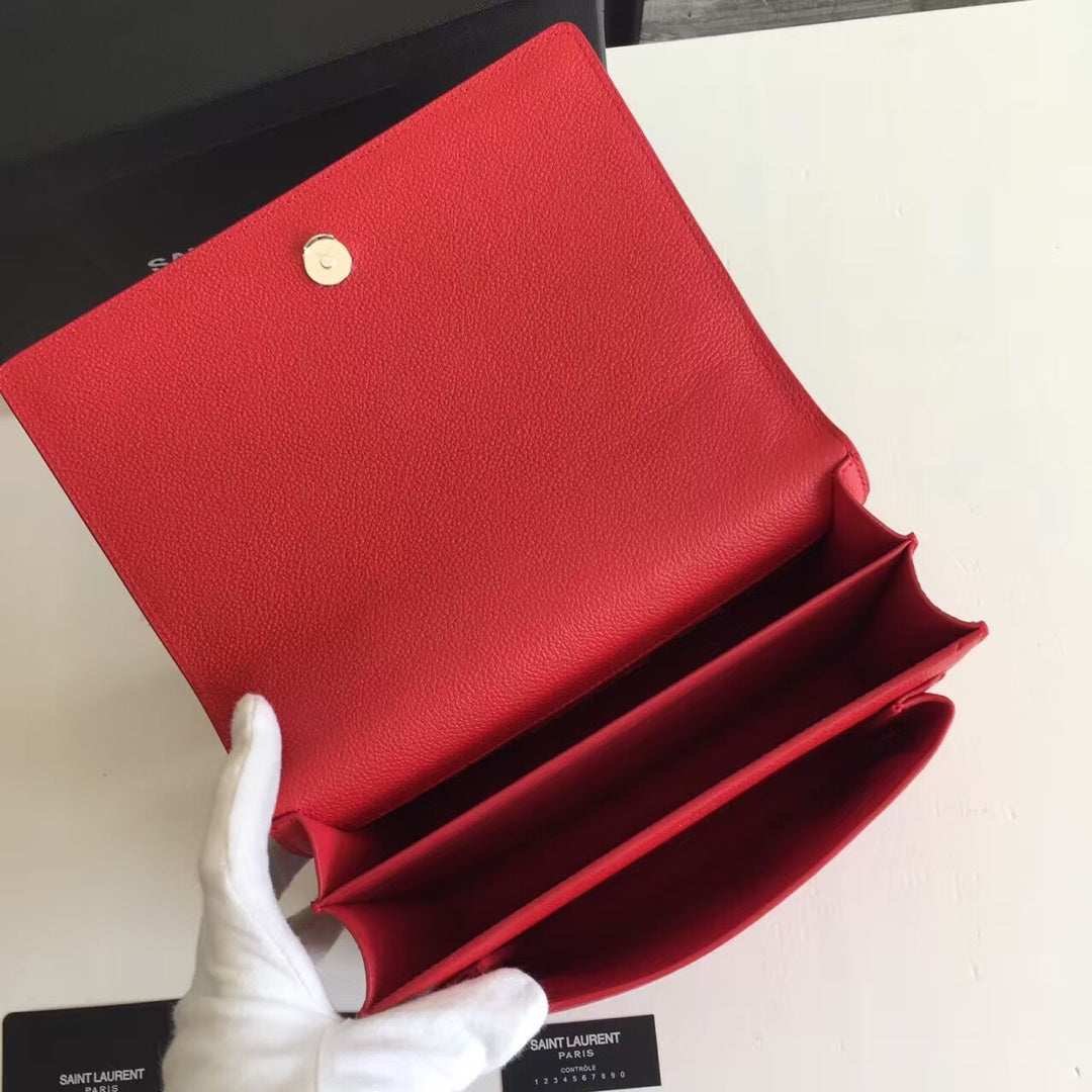SAINT LAURENT SUNSET 22 HANDBAG IN CHERRY RED CALFSKIN