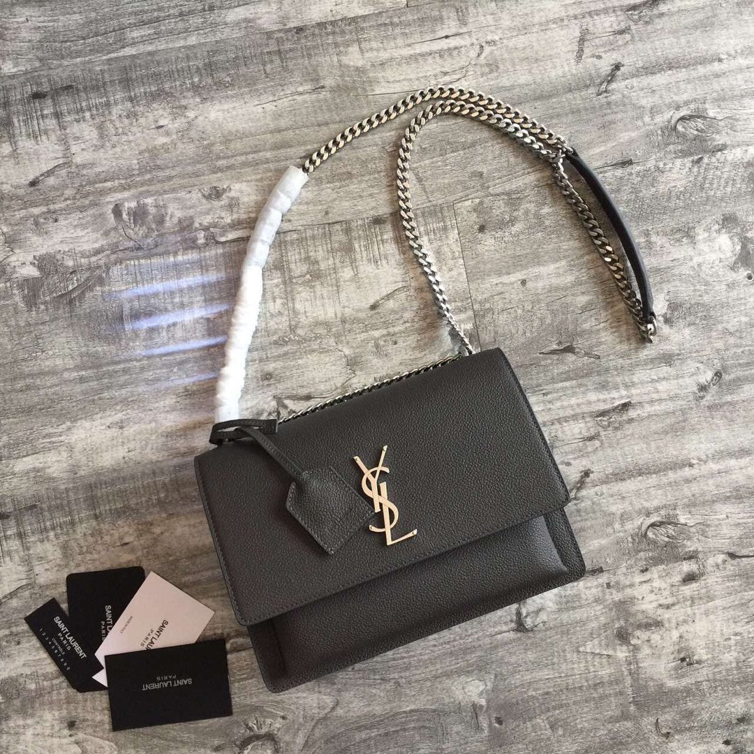SAINT LAURENT SUNSET 22 HANDBAG IN BLACK CALFSKIN
