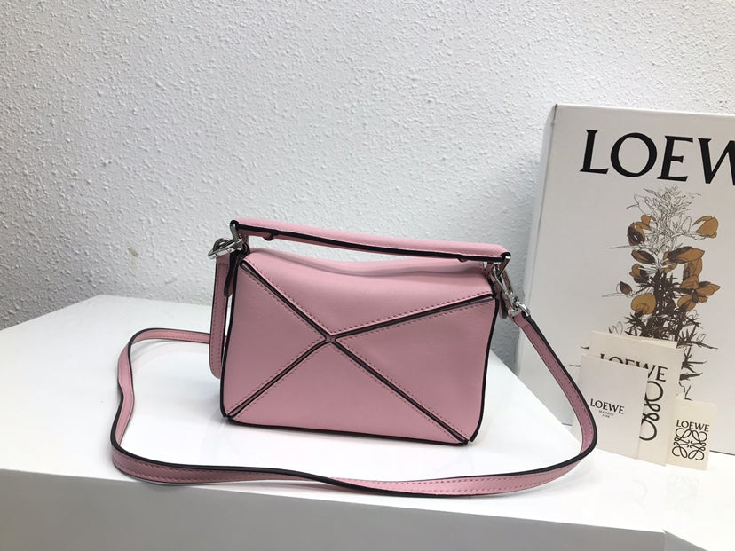 LOEWE LOE MINI 18 PUZZLE BAG IN BRIGHT PINK CALFSKIN