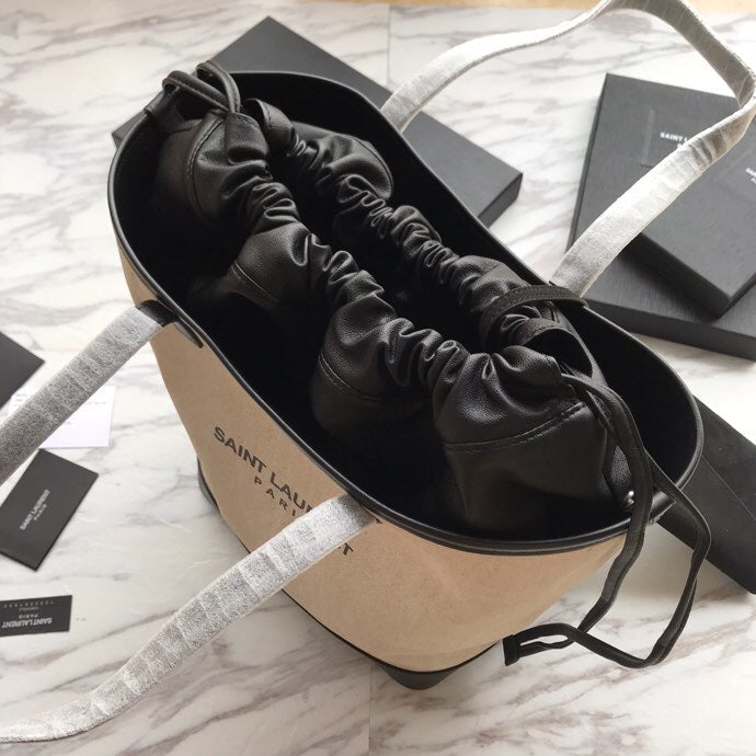 SAINT LAURENT TEDDY 33 HANDBAG WHITE BLACK LINEN FABRIC