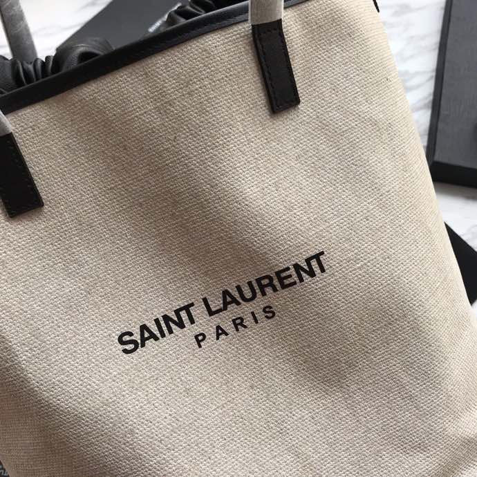 SAINT LAURENT TEDDY 33 HANDBAG WHITE BLACK LINEN FABRIC