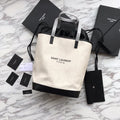SAINT LAURENT TEDDY 33 HANDBAG WHITE BLACK LINEN FABRIC