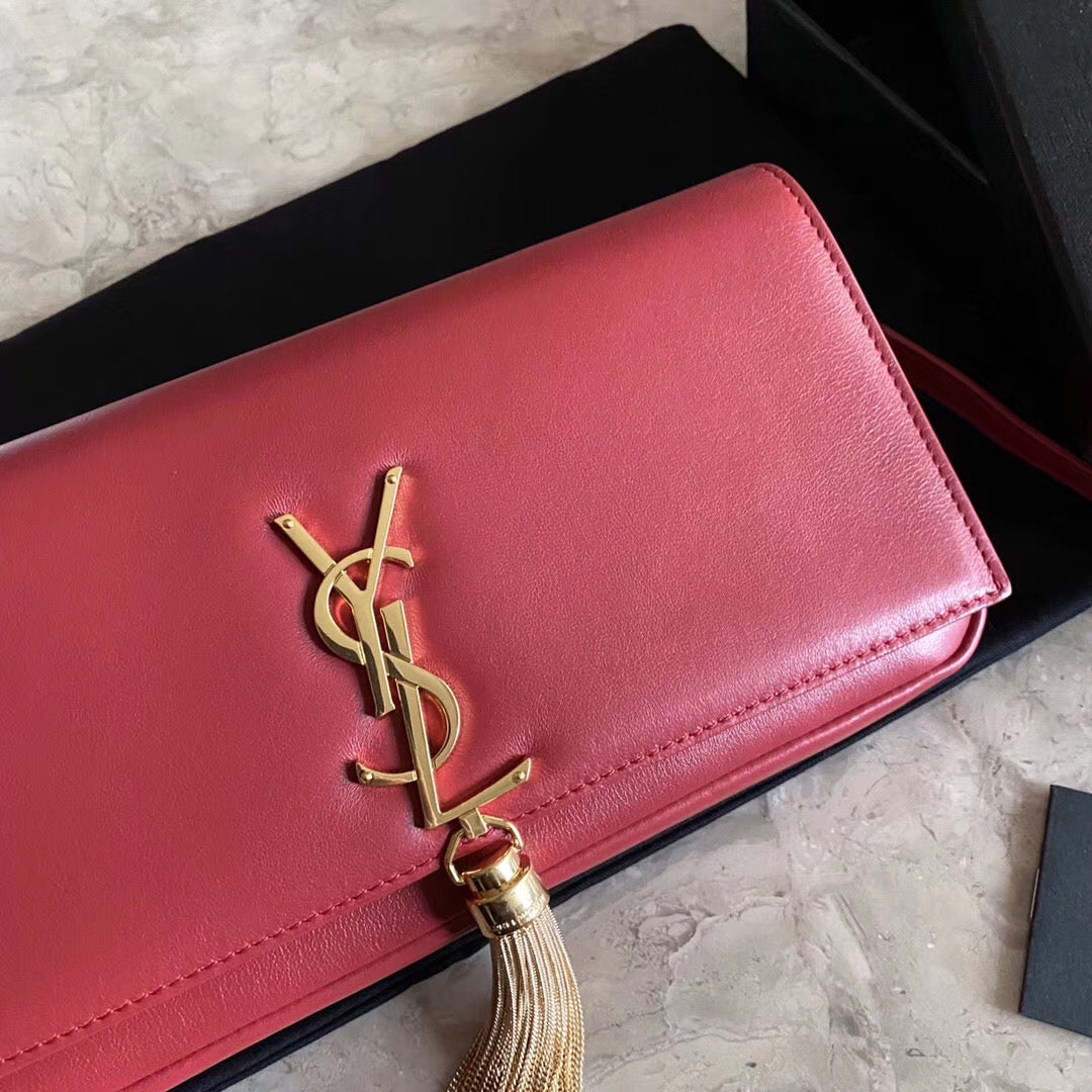 SAINT LAURENT KATE TASSEL 26 CURRENT RED LAMBSKIN BAG