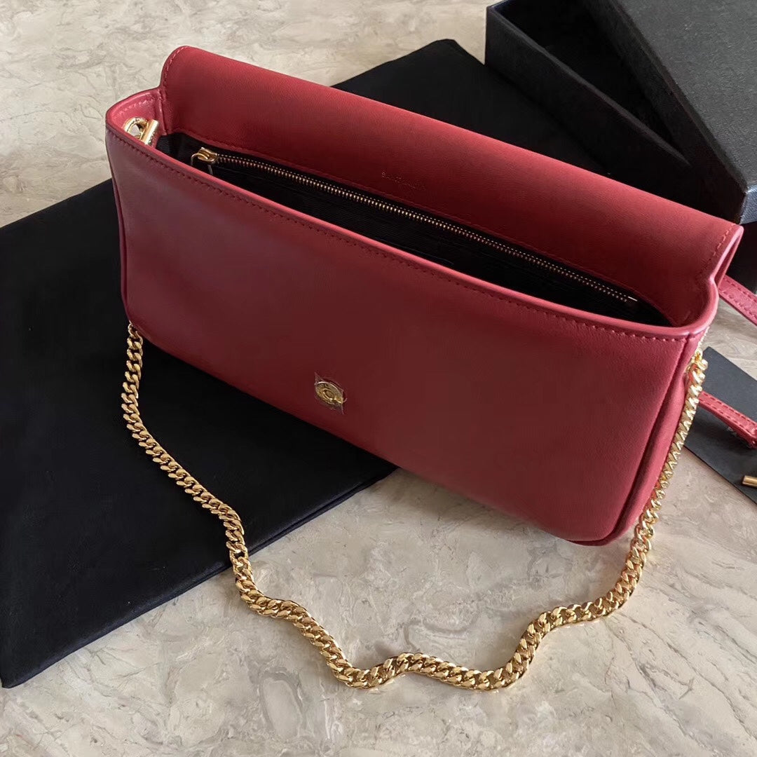 SAINT LAURENT KATE TASSEL 26 CURRENT RED LAMBSKIN BAG