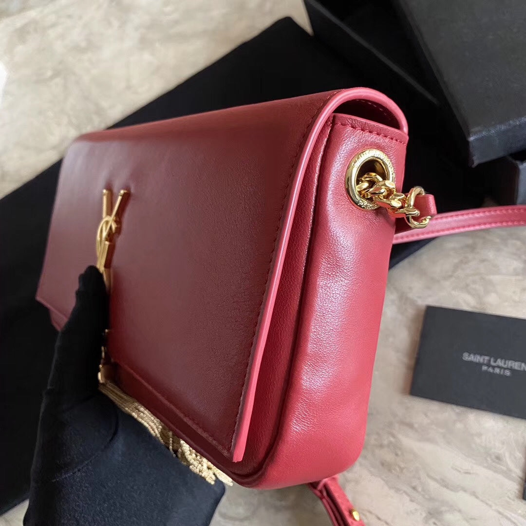 SAINT LAURENT KATE TASSEL 26 CURRENT RED LAMBSKIN BAG