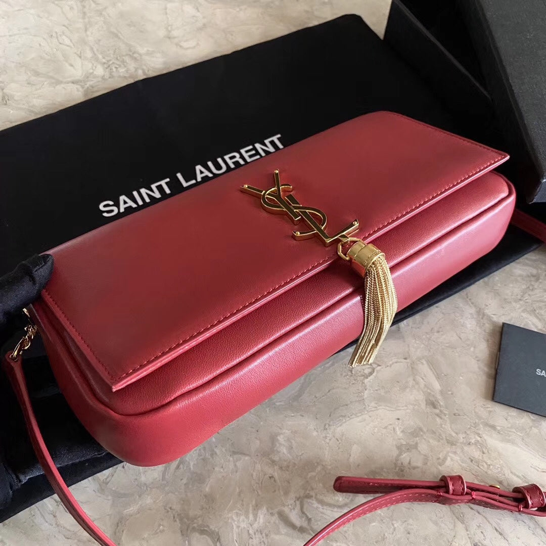 SAINT LAURENT KATE TASSEL 26 CURRENT RED LAMBSKIN BAG
