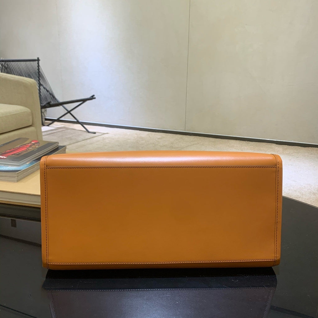 FENDI SHINE 40 TOTE BAG IN CARROT ORANGE EMBOSSED CALFSKIN