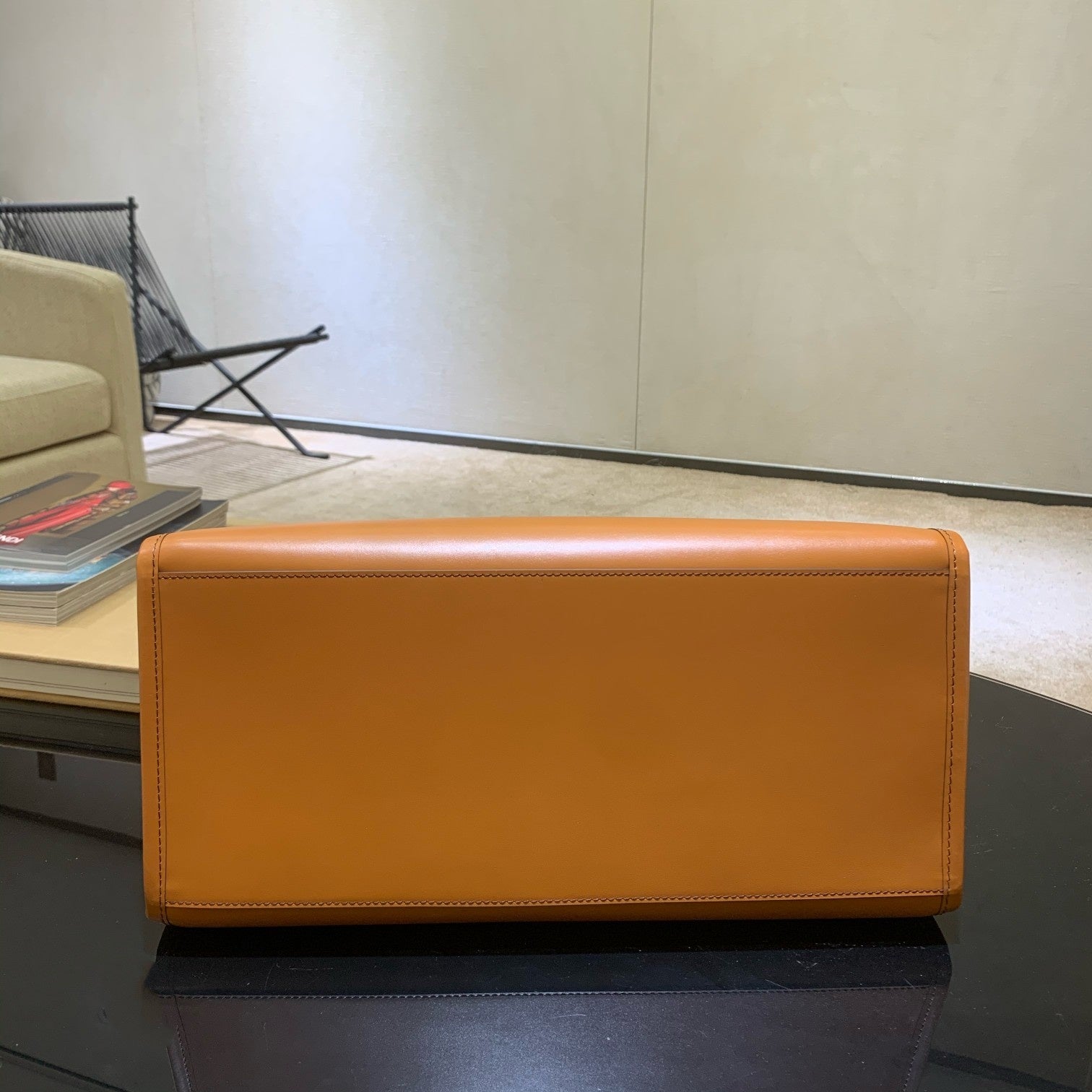 FENDI SHINE 40 TOTE BAG IN CARROT ORANGE EMBOSSED CALFSKIN