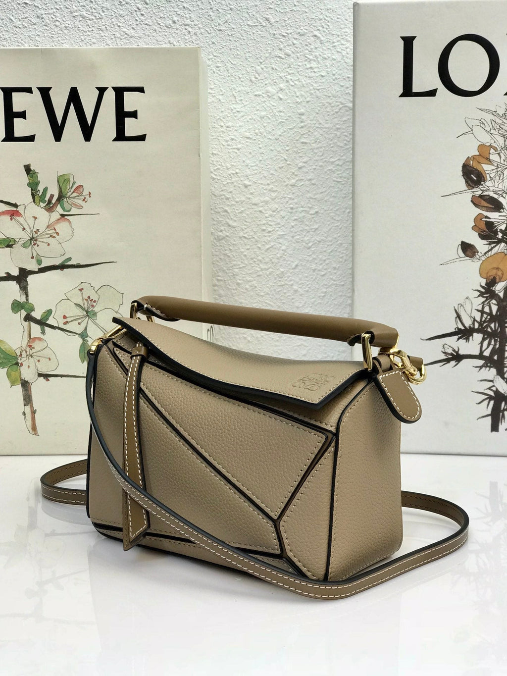 LOEWE LOE MINI 18 PUZZLE BAG IN DARK KHAKI GREEN CALFSKIN
