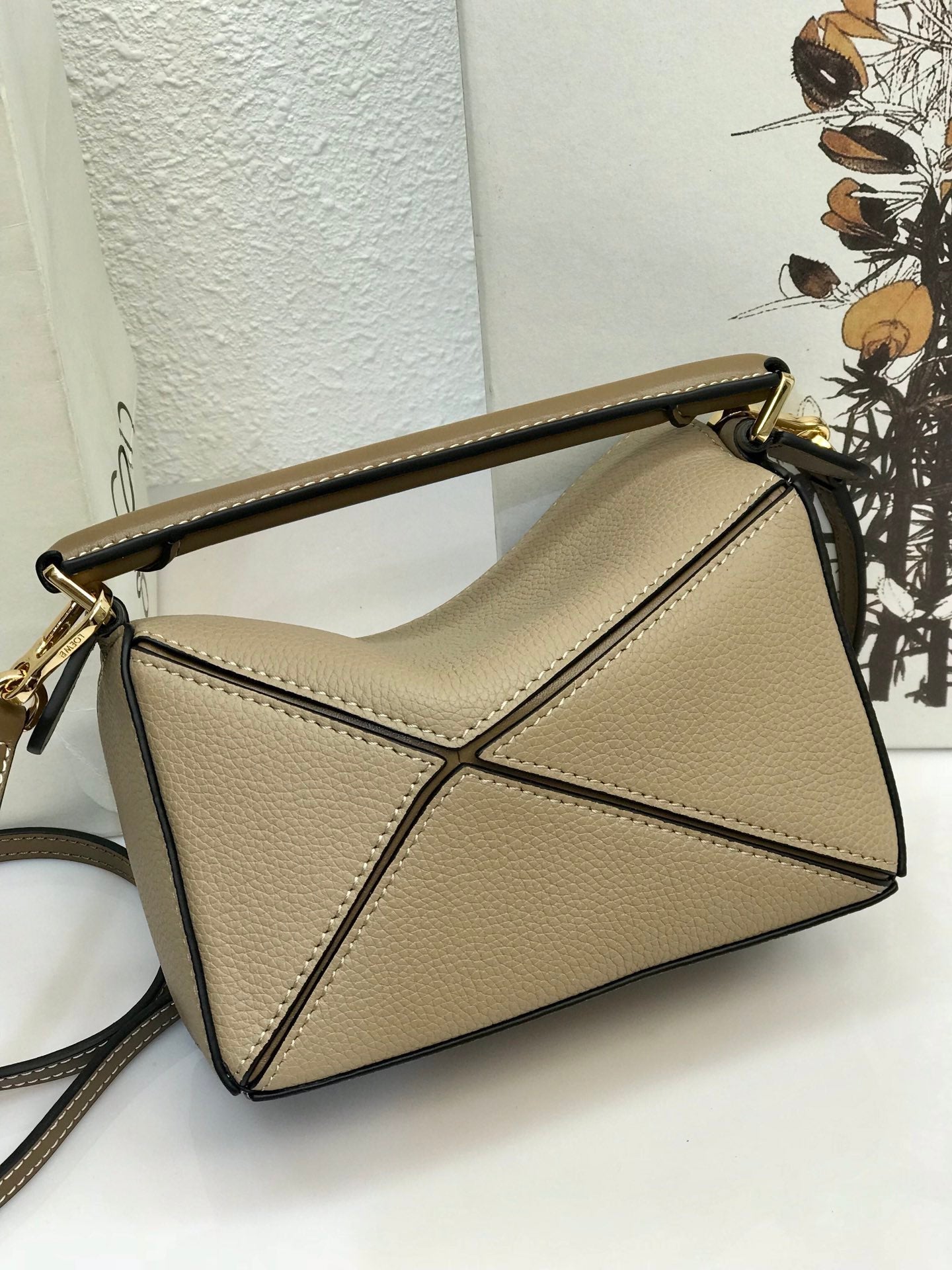 LOEWE LOE MINI 18 PUZZLE BAG IN DARK KHAKI GREEN CALFSKIN