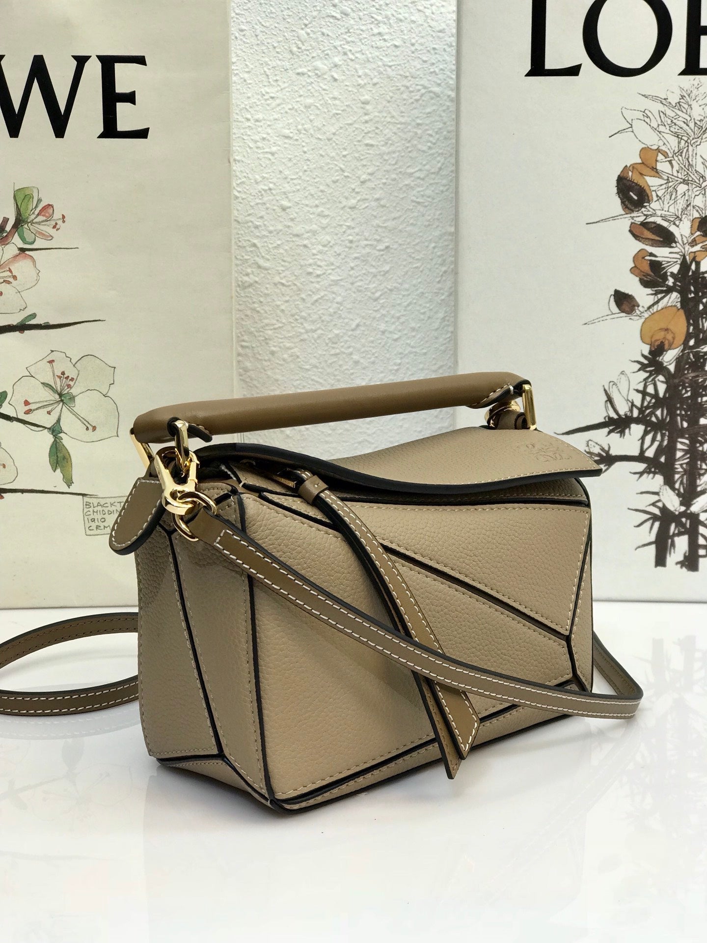 LOEWE LOE MINI 18 PUZZLE BAG IN DARK KHAKI GREEN CALFSKIN