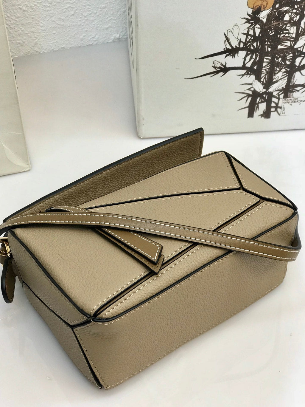 LOEWE LOE MINI 18 PUZZLE BAG IN DARK KHAKI GREEN CALFSKIN