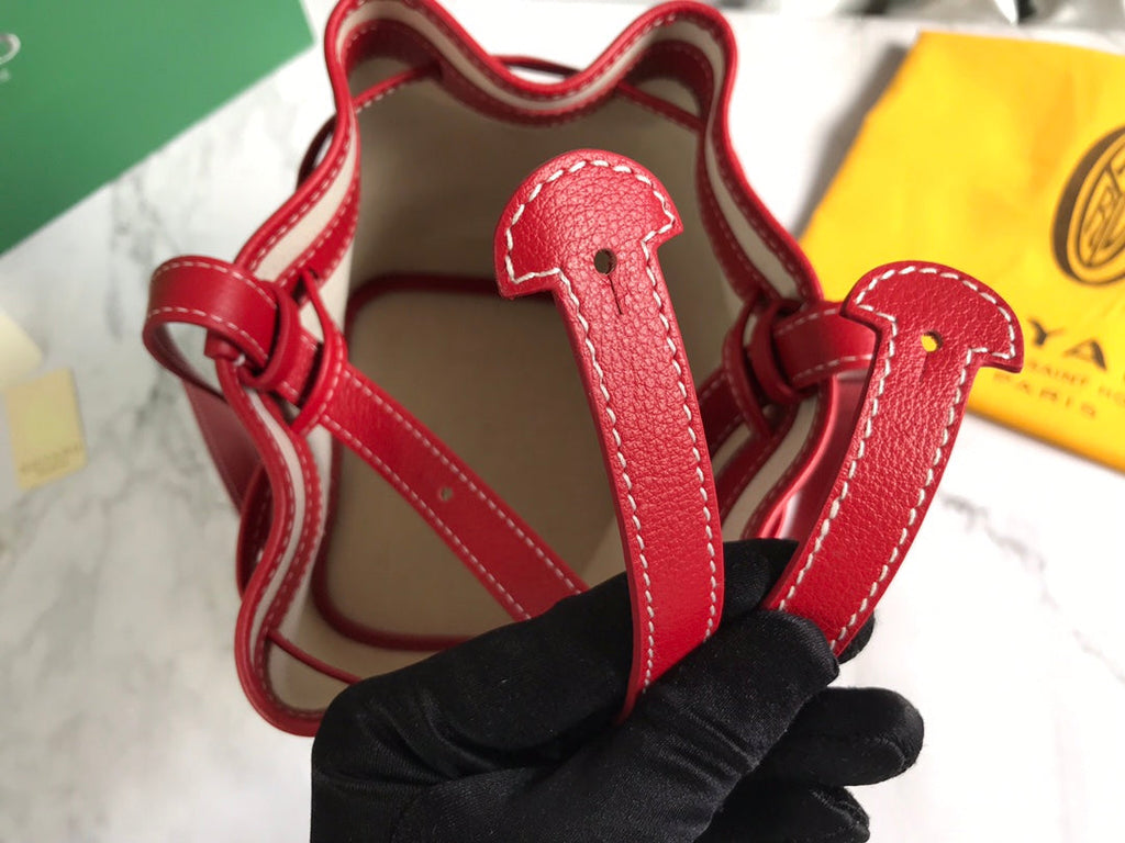 GOYARD PETIT FLOT BUCKET BAG 22 IN CLASSIC RED GOYARDINE CANVAS AND LAMBSKIN TRIM
