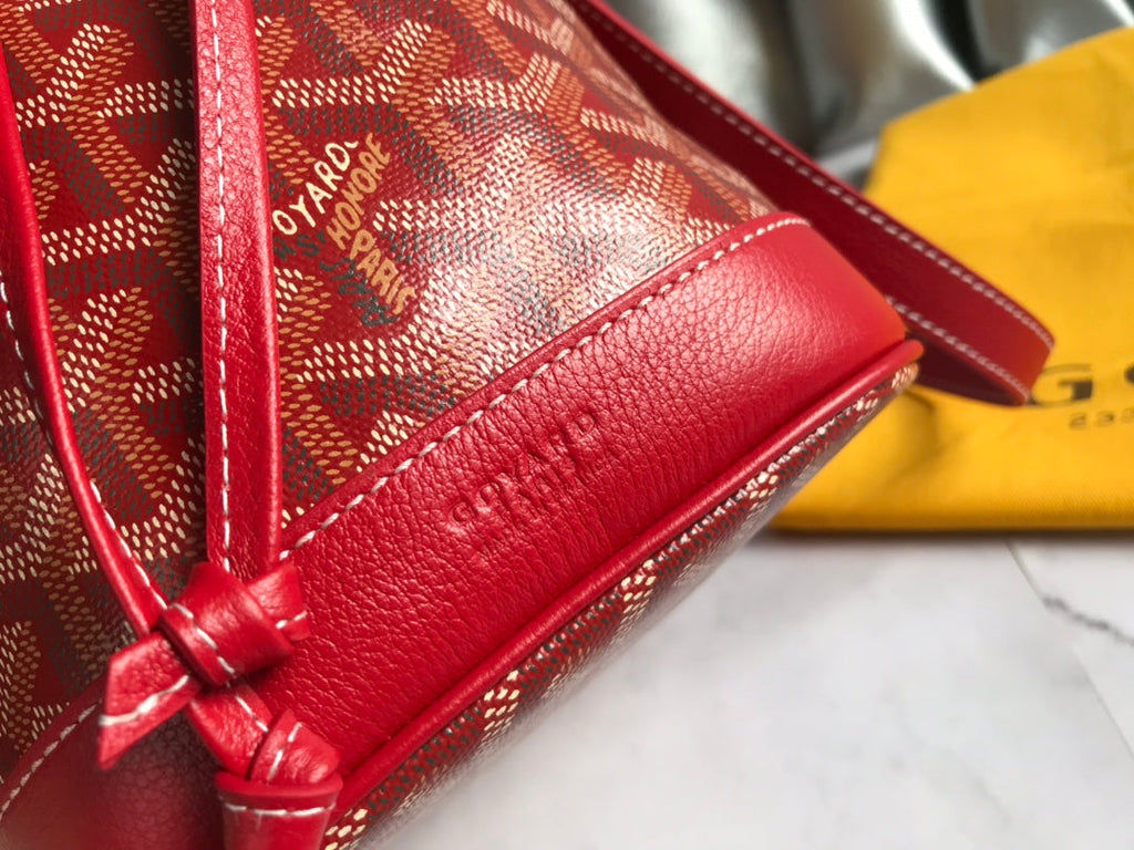 GOYARD PETIT FLOT BUCKET BAG 22 IN CLASSIC RED GOYARDINE CANVAS AND LAMBSKIN TRIM
