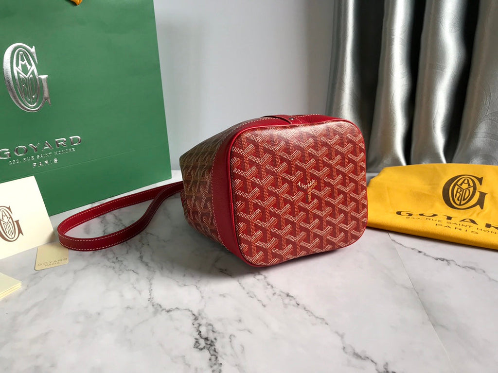 GOYARD PETIT FLOT BUCKET BAG 22 IN CLASSIC RED GOYARDINE CANVAS AND LAMBSKIN TRIM