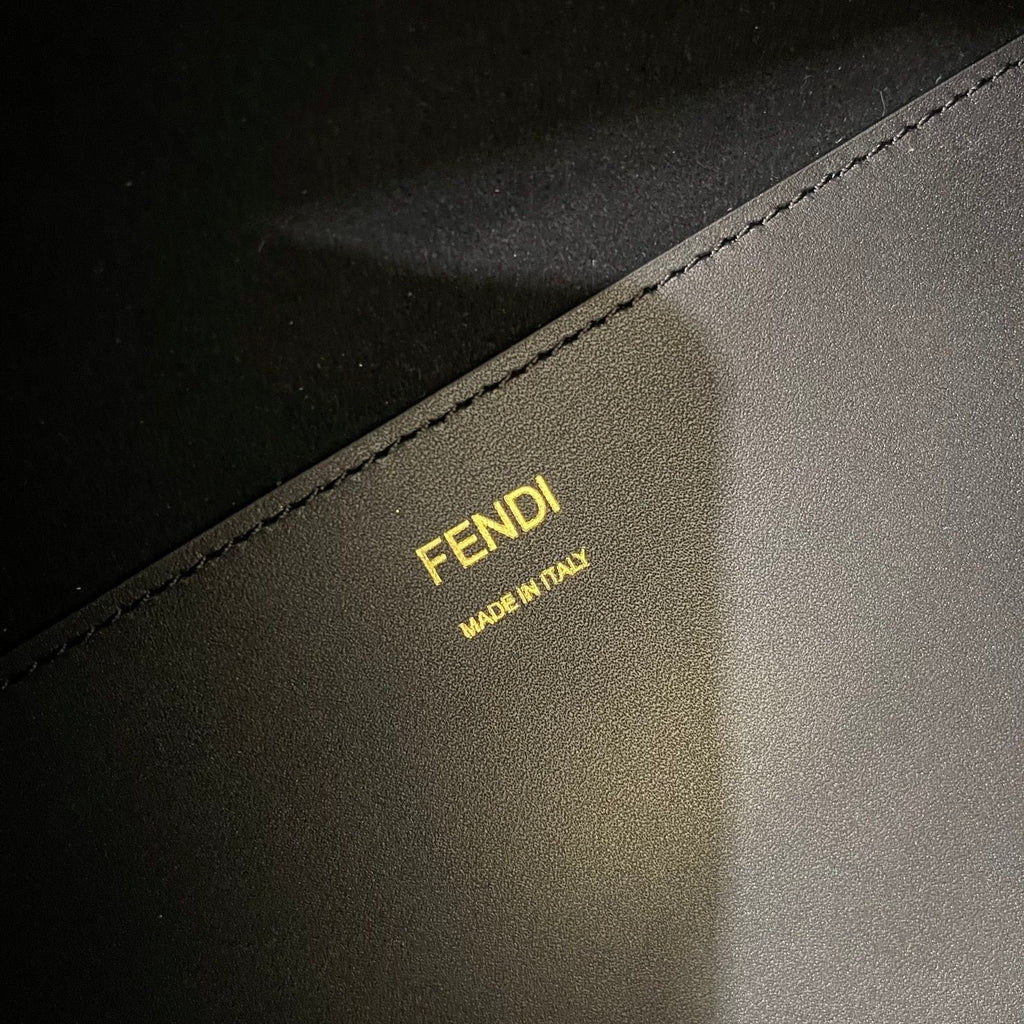 FENDI SHINE 40 TOTE BAG IN BLACK EMBOSSED CALFSKIN