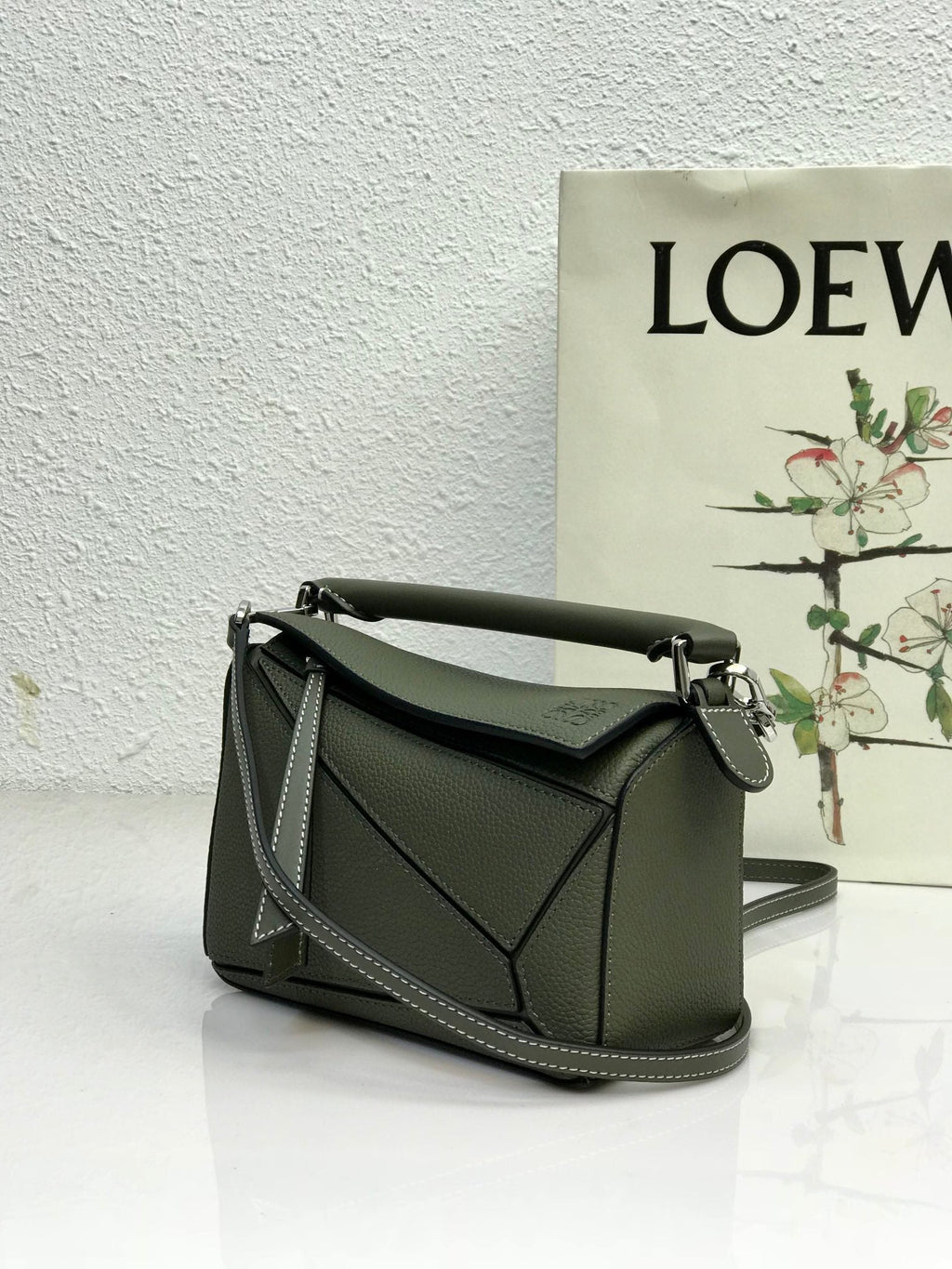 LOEWE LOE MINI 18 PUZZLE BAG IN JUNIPER GREEN CALFSKIN