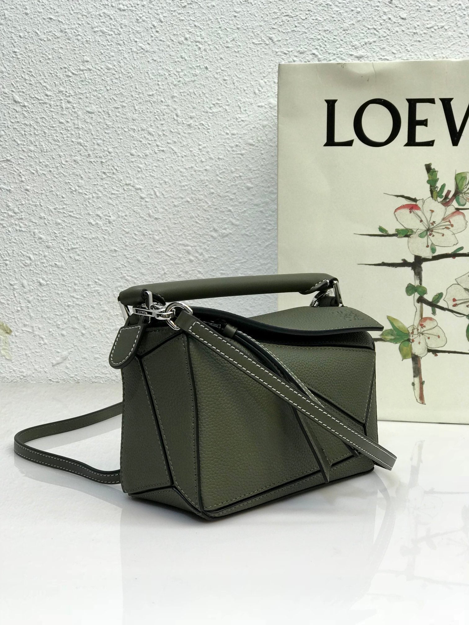 LOEWE LOE MINI 18 PUZZLE BAG IN JUNIPER GREEN CALFSKIN