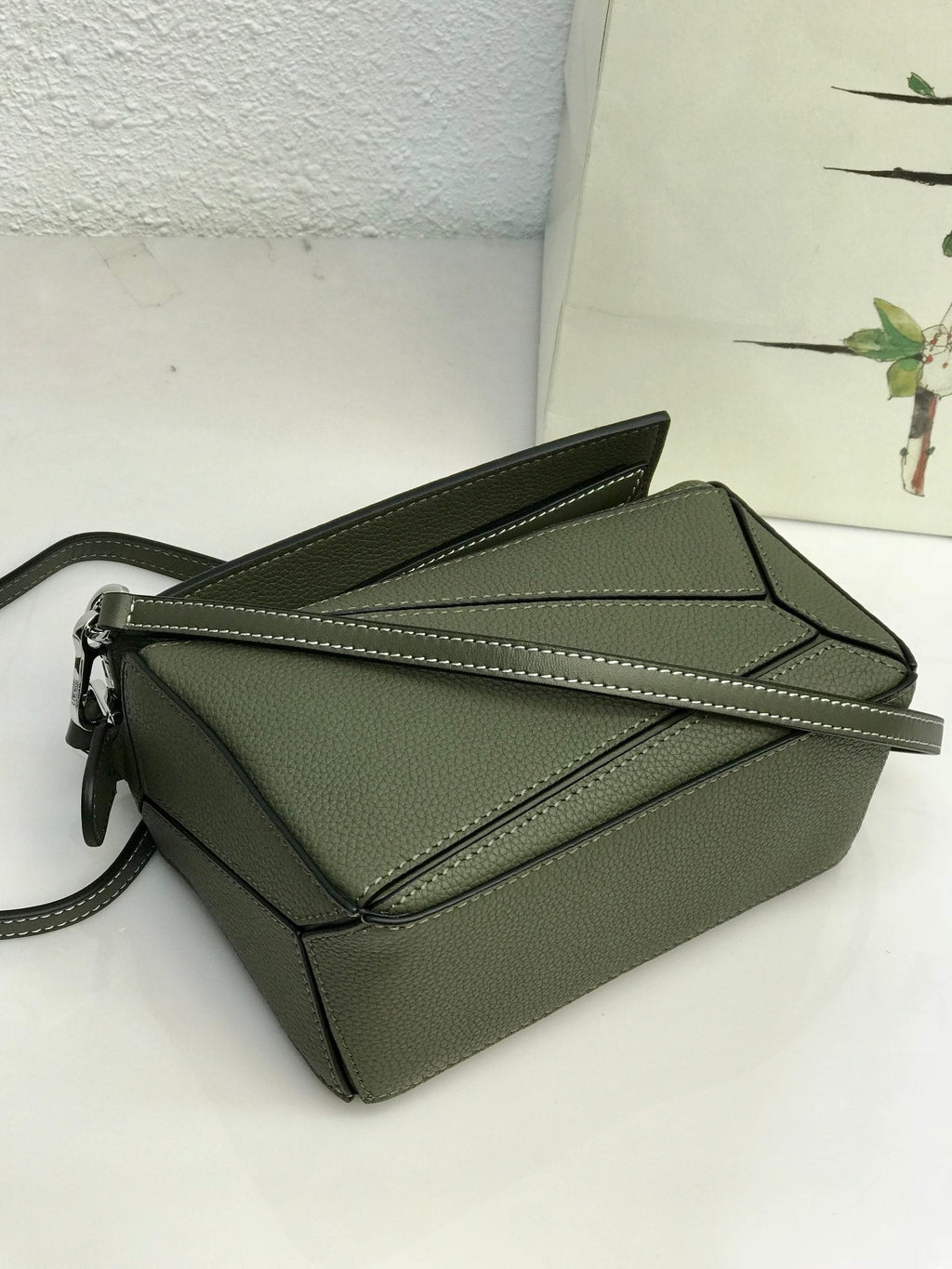 LOEWE LOE MINI 18 PUZZLE BAG IN JUNIPER GREEN CALFSKIN
