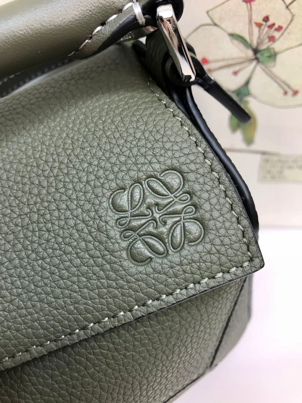 LOEWE LOE MINI 18 PUZZLE BAG IN JUNIPER GREEN CALFSKIN