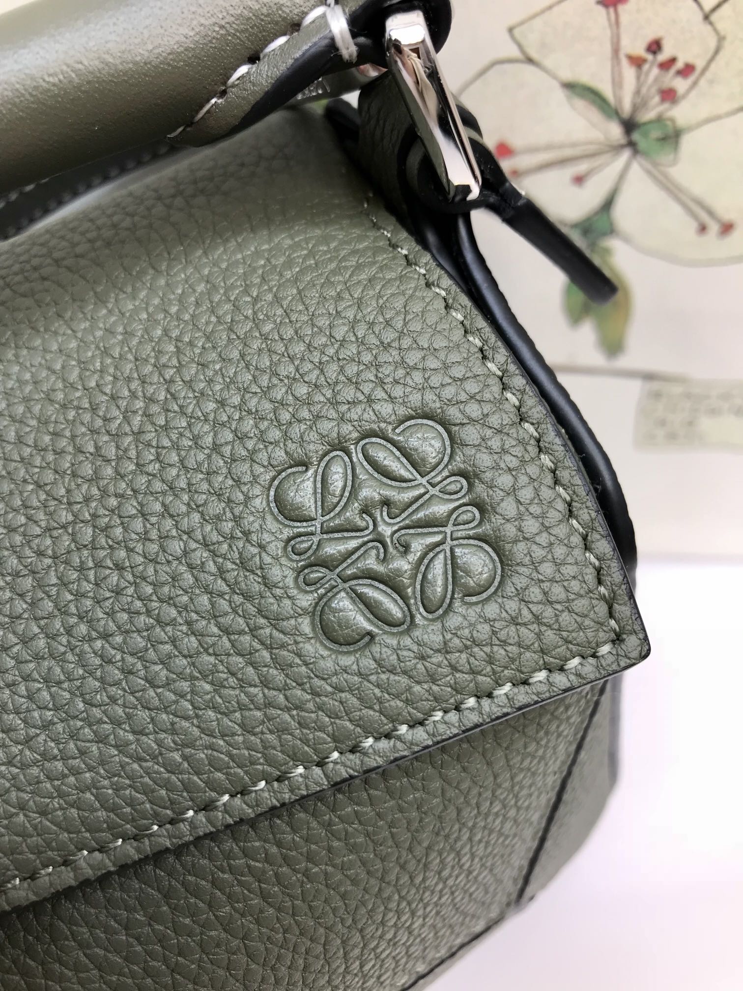 LOEWE LOE MINI 18 PUZZLE BAG IN JUNIPER GREEN CALFSKIN