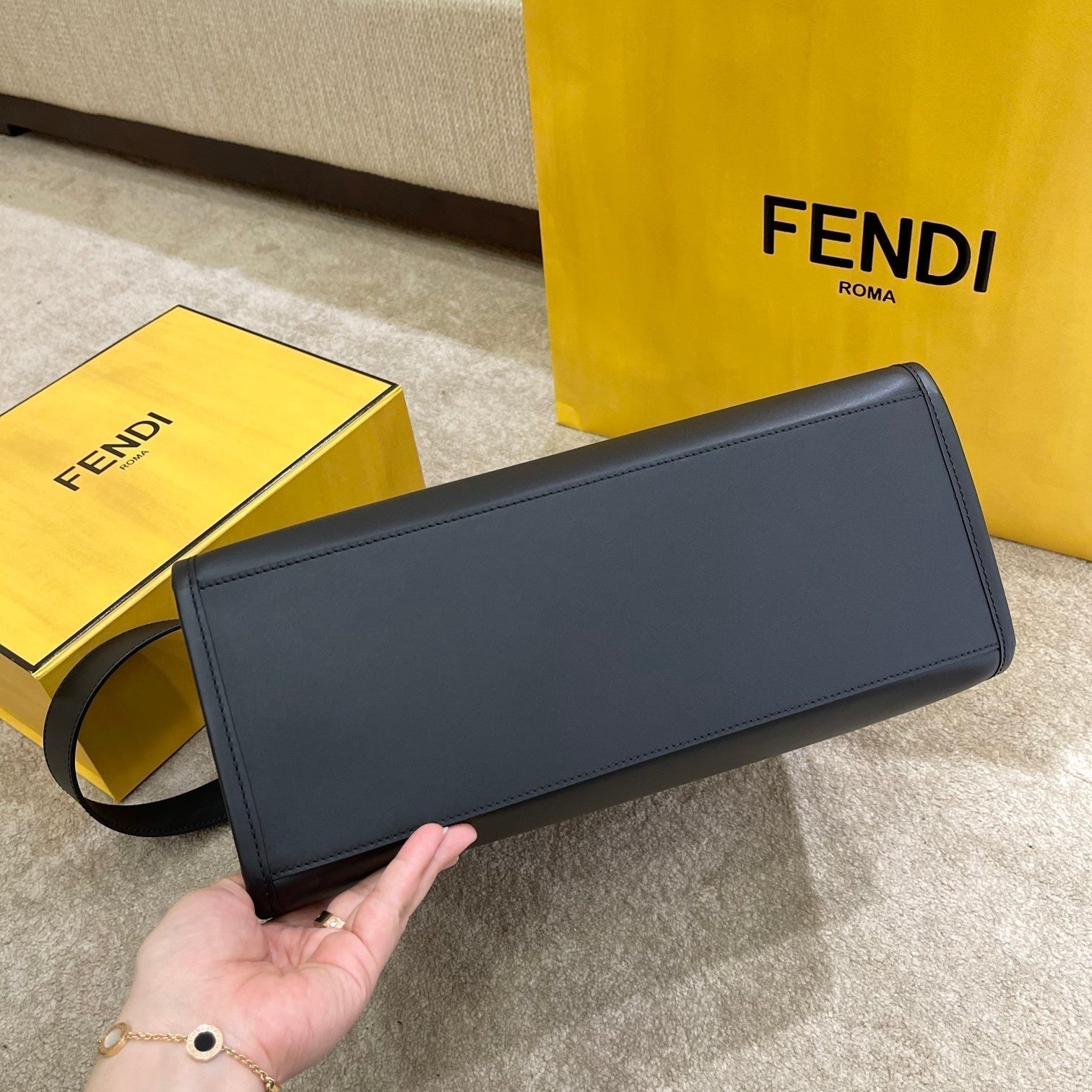 FENDI SHINE LARGE 35 TOTE IN BLACK CALFSKIN