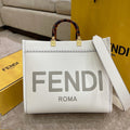 FENDI SHINE LARGE 35 TOTE IN WHITE CALFSKIN