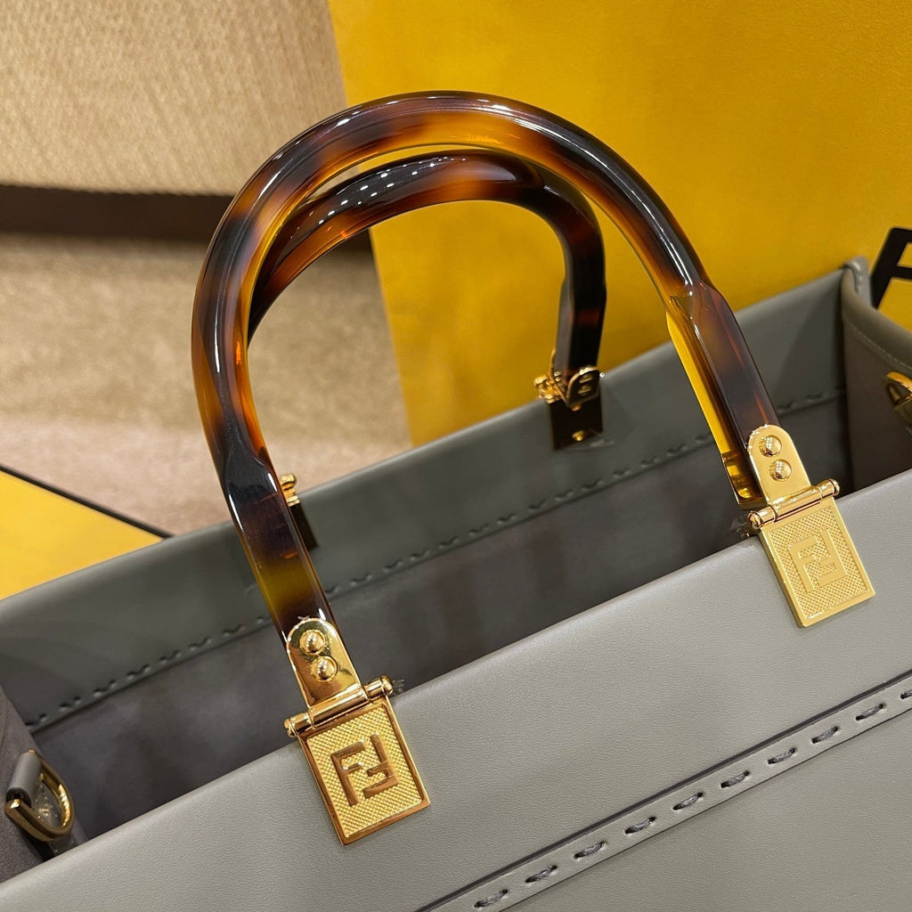 FENDI SHINE LARGE 35 TOTE IN SHADOW GREY CALFSKIN