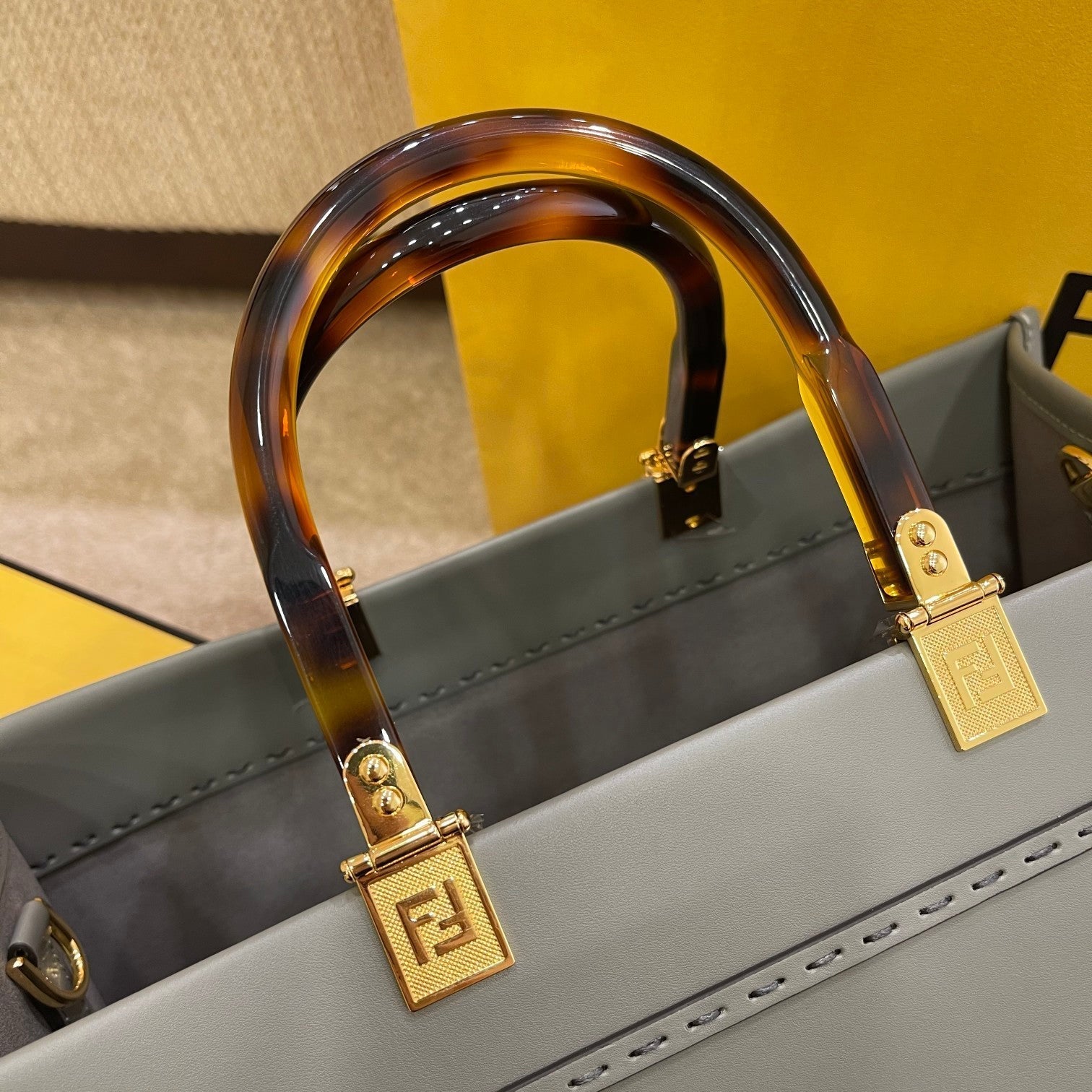 FENDI SHINE LARGE 35 TOTE IN SHADOW GREY CALFSKIN