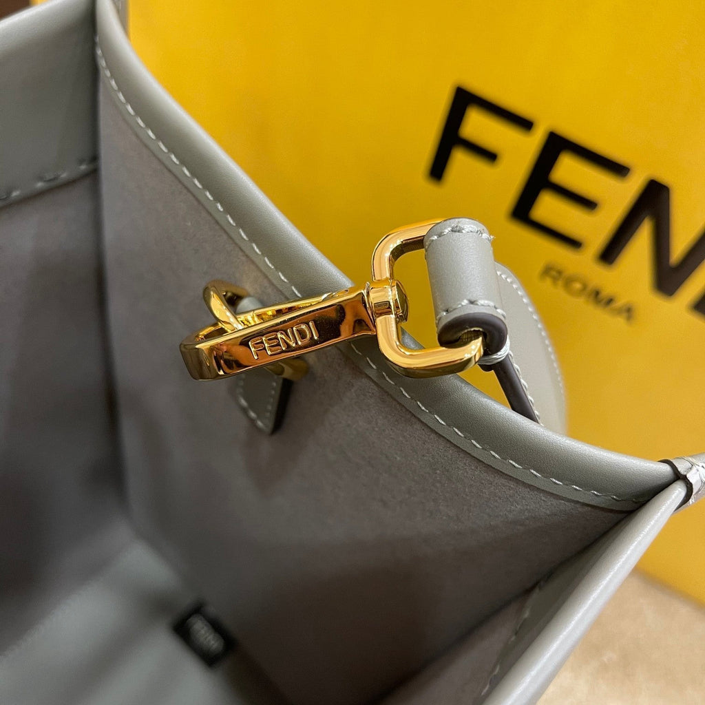 FENDI SHINE LARGE 35 TOTE IN SHADOW GREY CALFSKIN