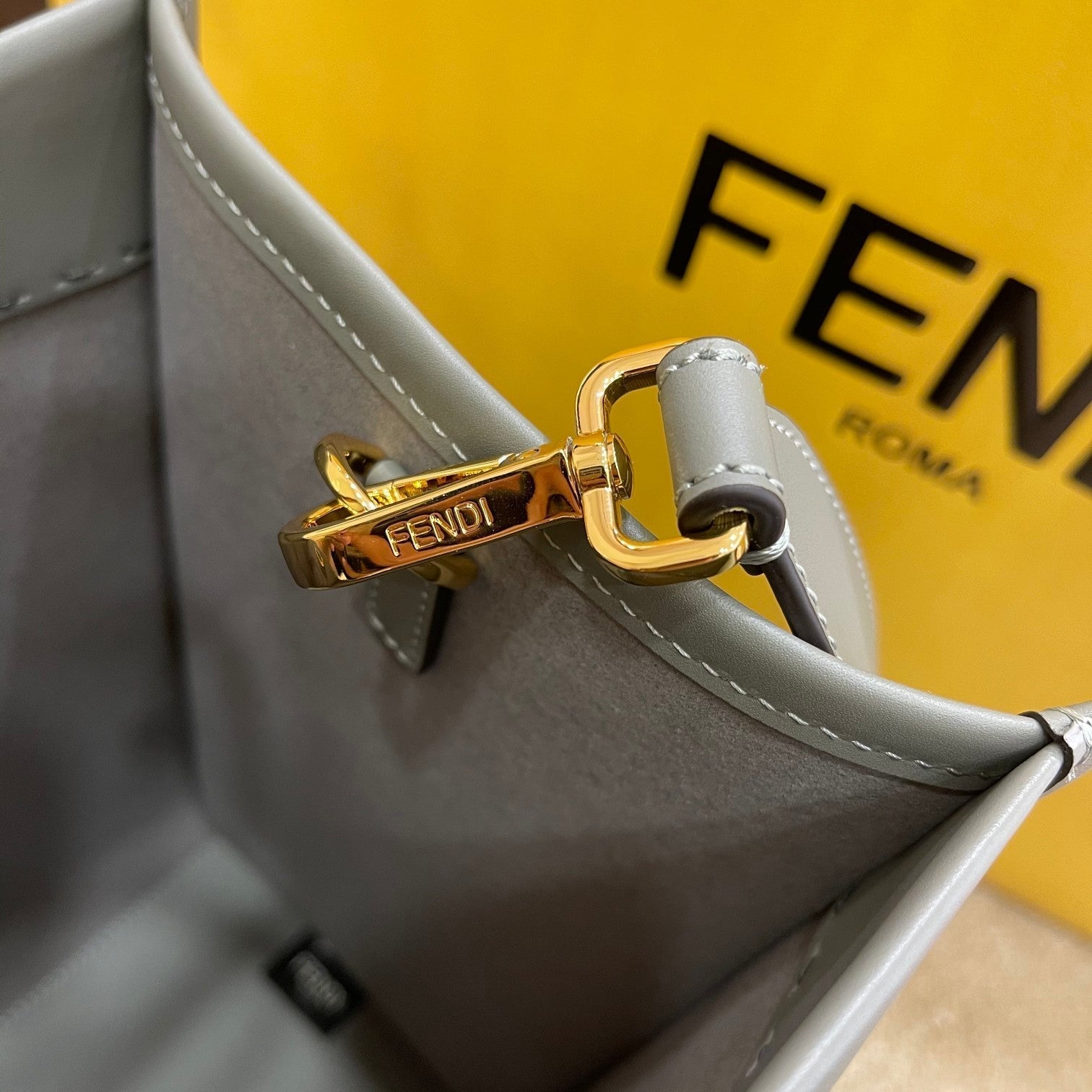 FENDI SHINE LARGE 35 TOTE IN SHADOW GREY CALFSKIN
