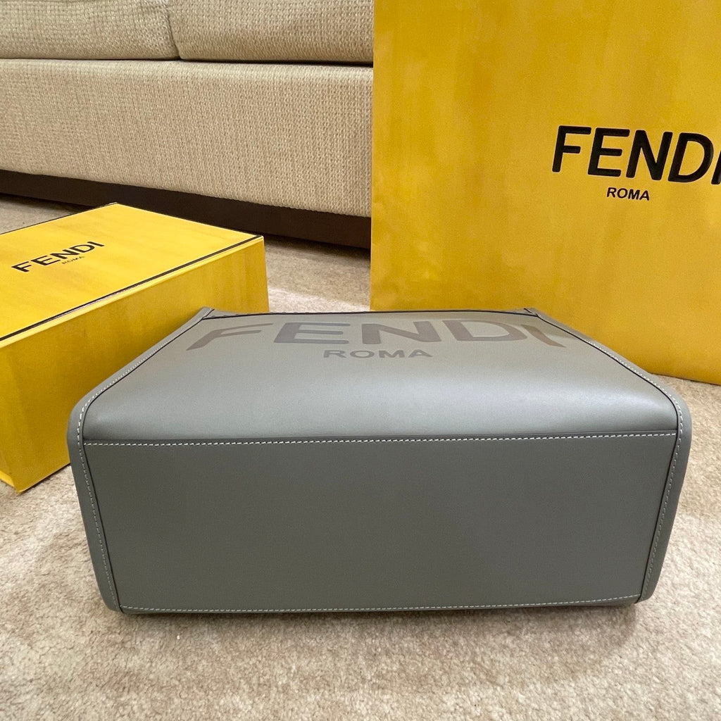 FENDI SHINE LARGE 35 TOTE IN SHADOW GREY CALFSKIN