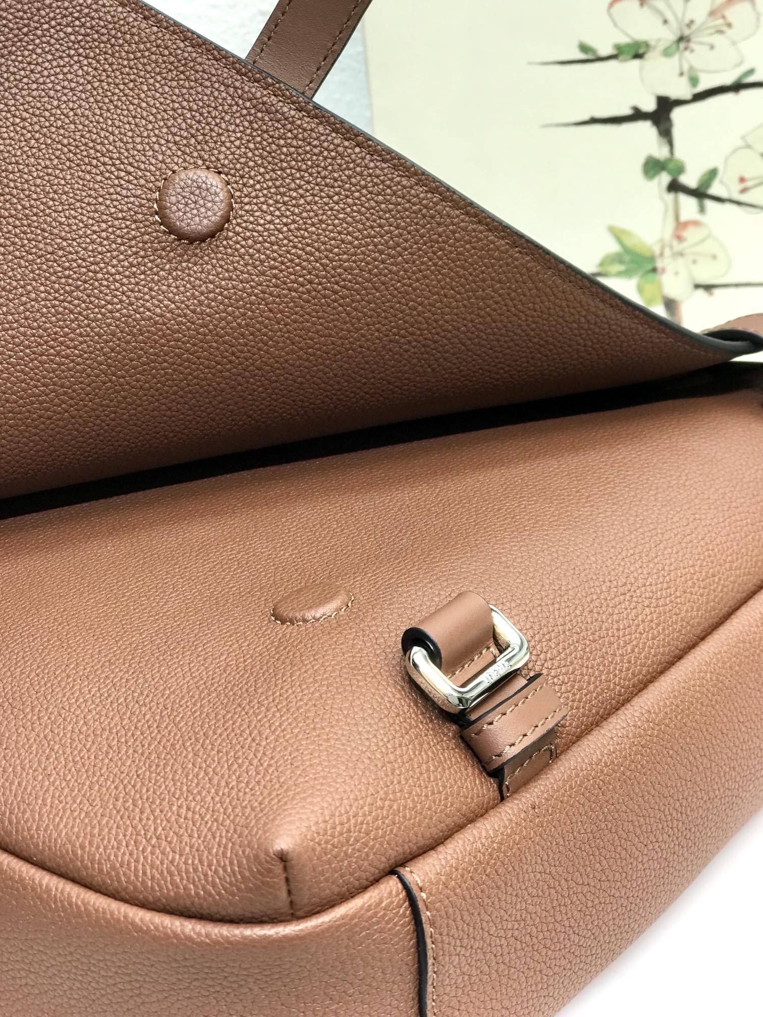 LOEWE LOE 33 XS MILITARY MESSENGER BAG IN WINTER BROWN CALFSKIN AND JACQUARD