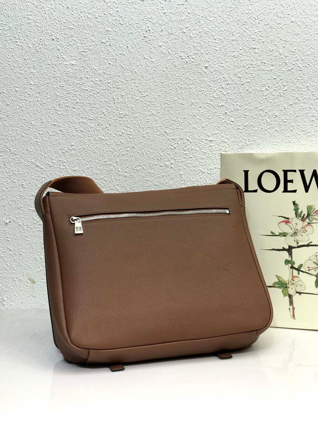 LOEWE LOE 33 XS MILITARY MESSENGER BAG IN WINTER BROWN CALFSKIN AND JACQUARD