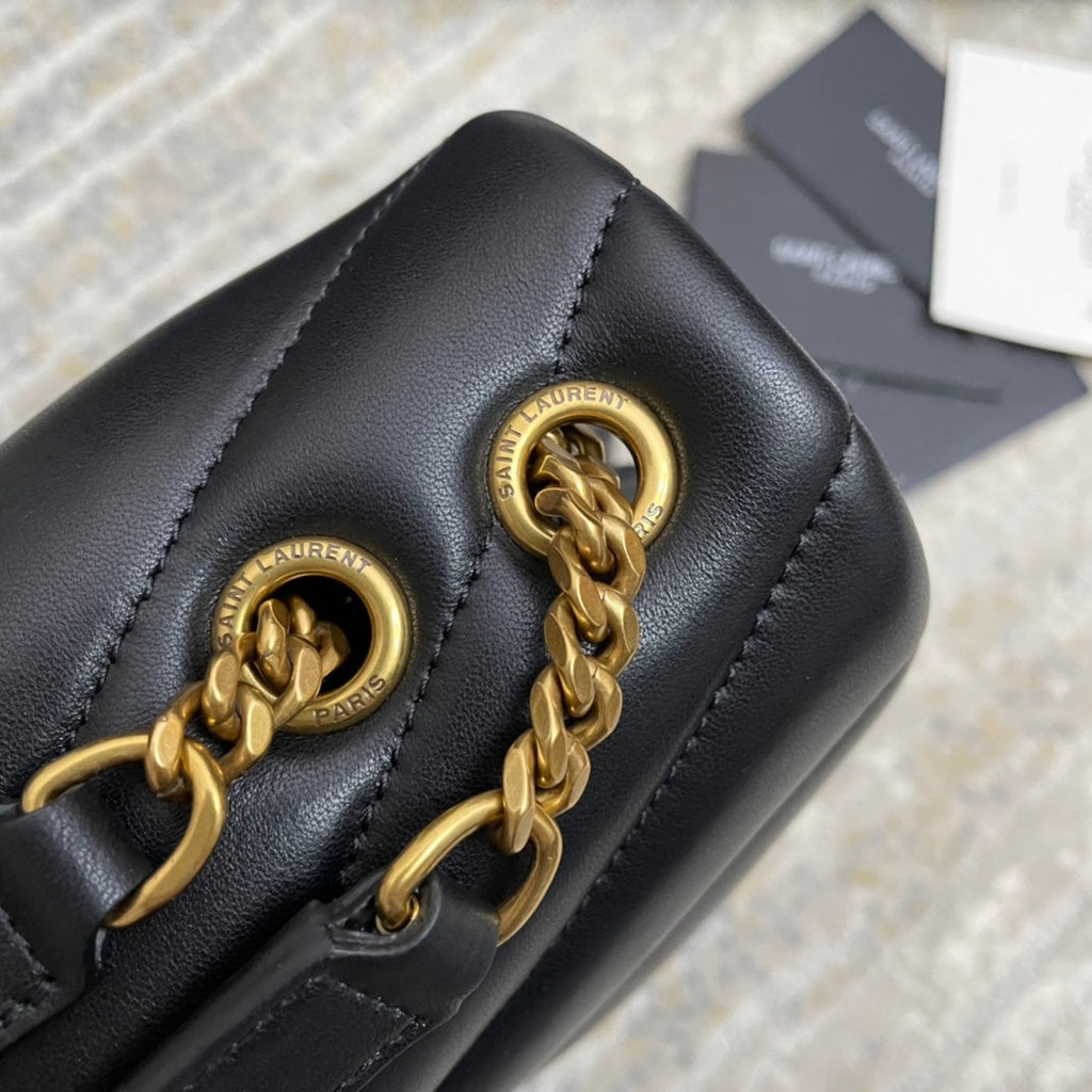 SAINT LAURENT LOULOU SMALL 25 IN BLACK LAMBSKIN GOLD HARDWARE