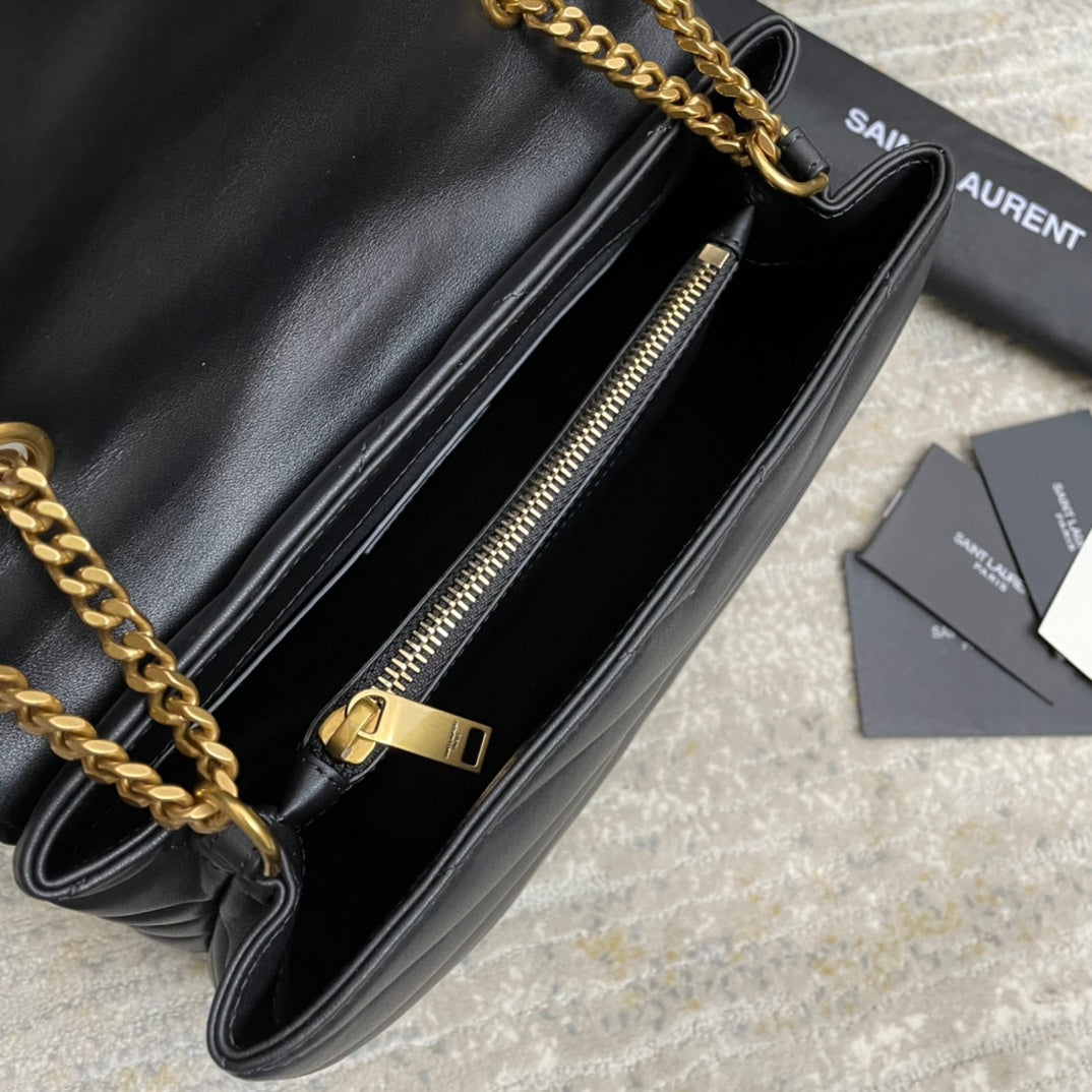 SAINT LAURENT LOULOU SMALL 25 IN BLACK LAMBSKIN GOLD HARDWARE