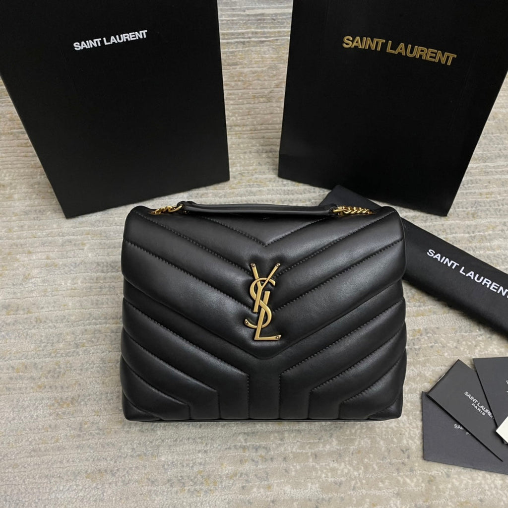 SAINT LAURENT LOULOU SMALL 25 IN BLACK LAMBSKIN GOLD HARDWARE