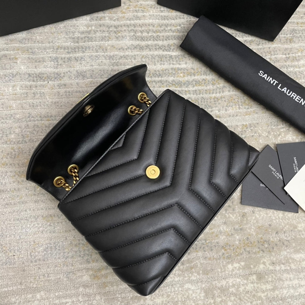 SAINT LAURENT LOULOU SMALL 25 IN BLACK LAMBSKIN GOLD HARDWARE
