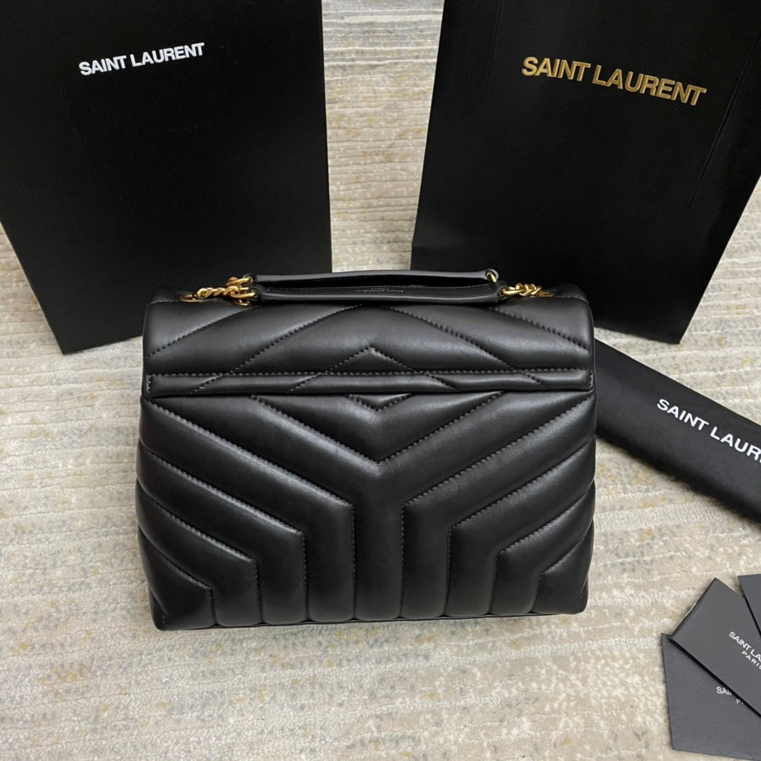 SAINT LAURENT LOULOU SMALL 25 IN BLACK LAMBSKIN GOLD HARDWARE